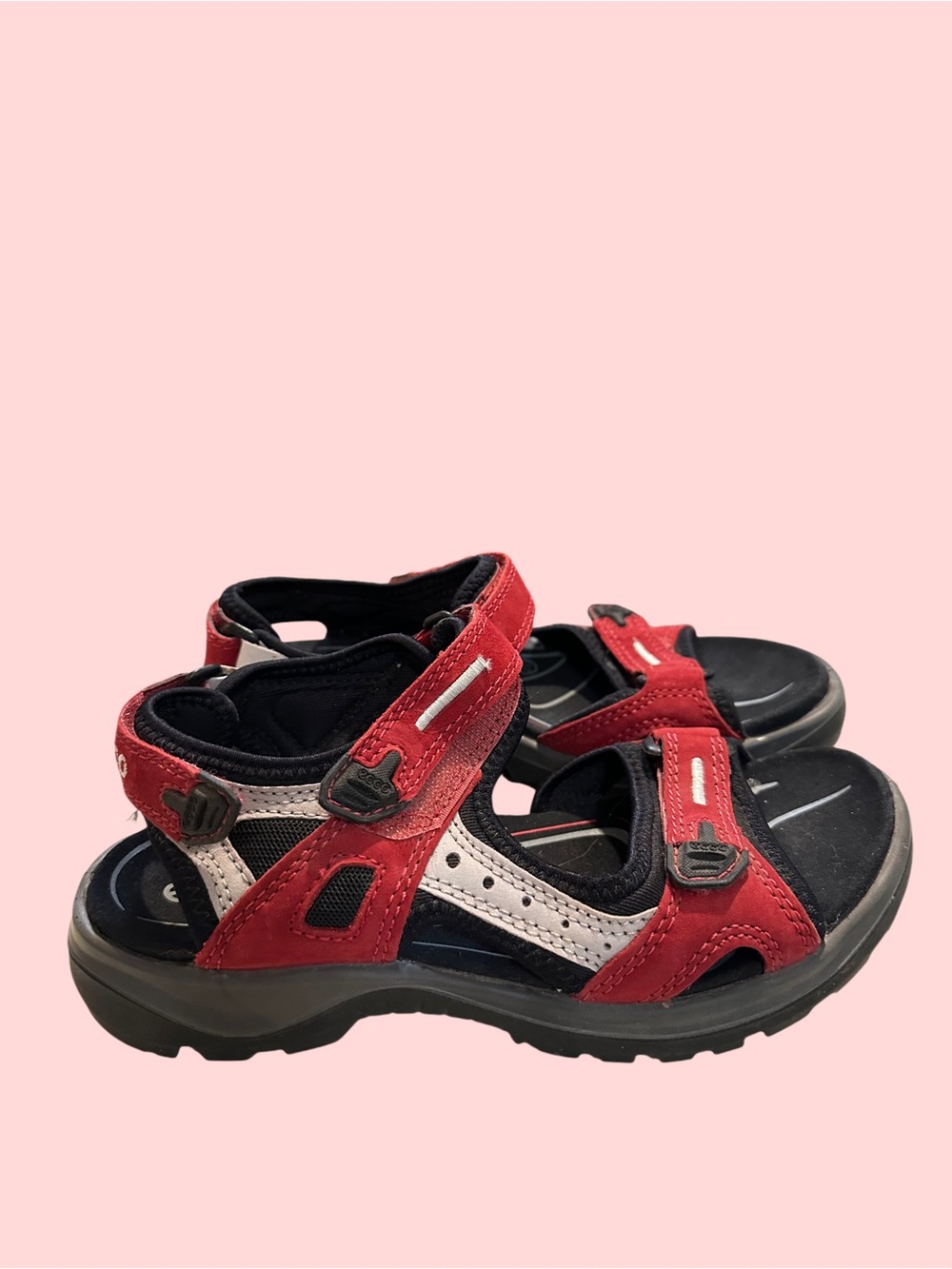 Ecco Red and White Open-Toe Adjustable Sandals - Picture 4 of 8